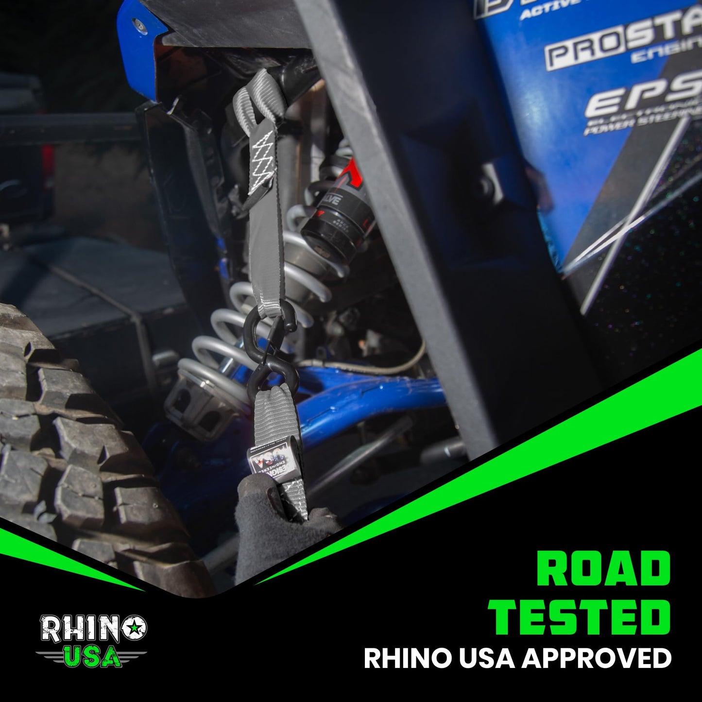 Rhino USA Soft Loop Tie Down Straps (4-Pack) - 1.6 Inch x 17 Inch (5,000 lbs Break Strength) Heavy Duty Motorcycle Straps for use with Ratchet Straps - Handlebar Straps for ATV, UTV, Dirt Bike (Gray)
