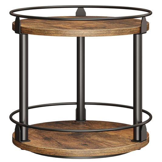 YATINEY Spice Rack, Rotating Spice Organizer for Cupboard, 2 Tier Lazy Susan Turntable, Industrial Countertop Organizer, for Kitchen and Cabinet, Compact and Versatile, Rustic Brown and Black SR22BR
