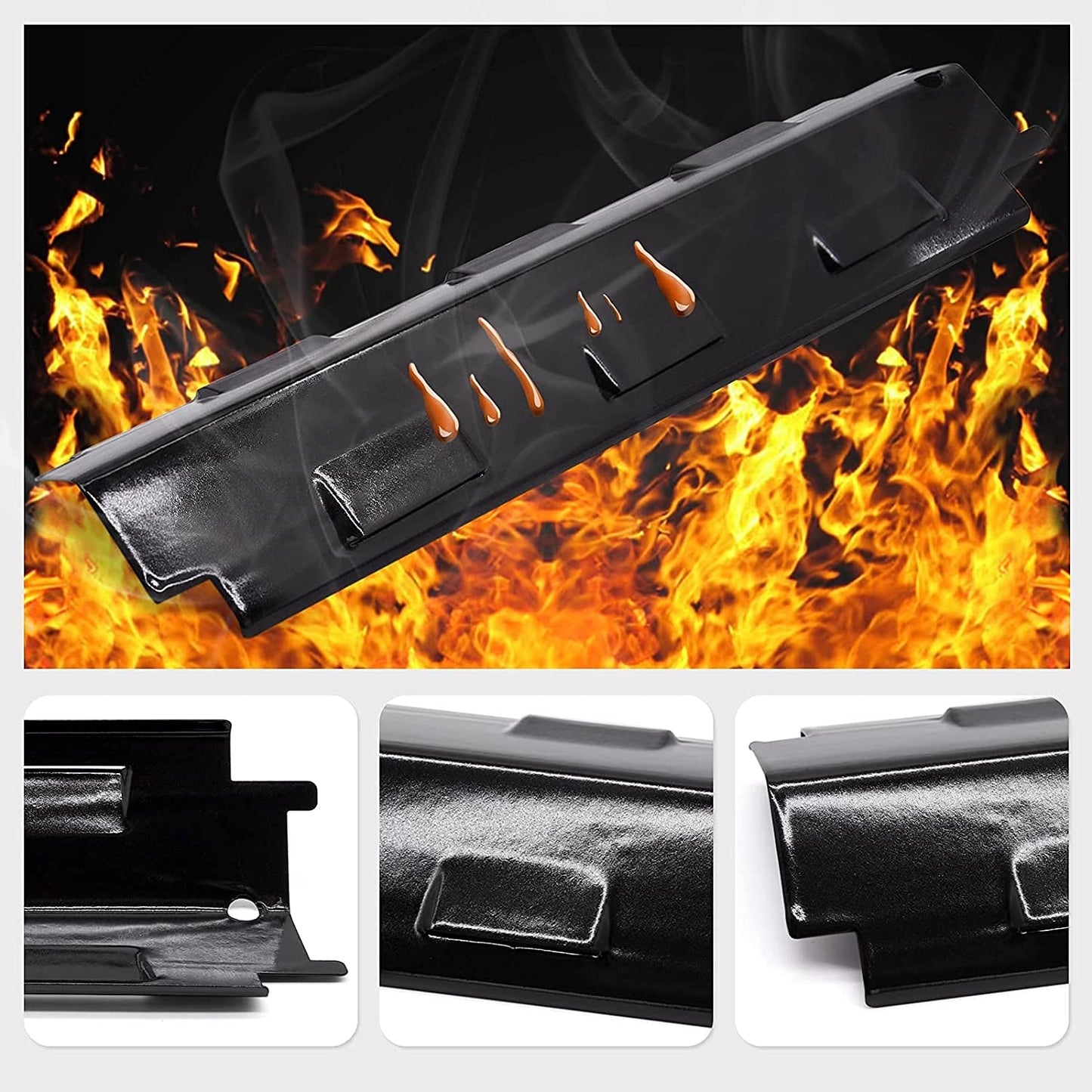 Criditpid Barbecue Heat Shield Plate Replacement Parts for Master Chef, Charbroil, Kenmore, Master Forge, Thermos. Porcelain Steel BBQ Burner Cover, Heat Tent, Flame Tamer.(4-Pack)
