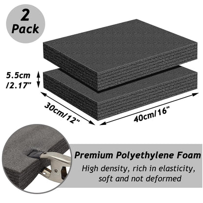 Wonninek Polyethylene Foam Sheets, 2PCS 16" x 12" x 2.17" Cuttable Foam Pad for Case, Camera, Toolbox Storage Padding, Foam Insert Sheets, Cushion Foam for Packing, Crafts, Transport, DIY, Black