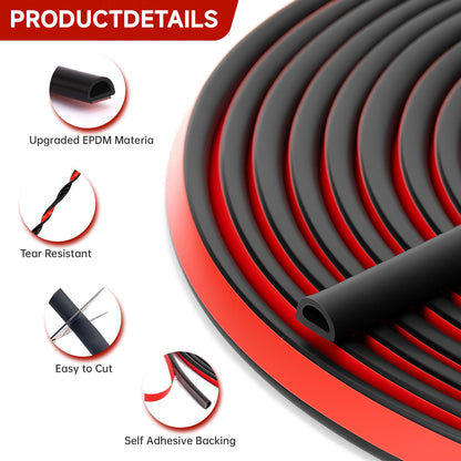T-Language D-Shaped Silicone Weather Stripping Self-Adhesive Door & Window Seal Strip | Waterproof, Durable Gasket for Doors, Windows, Frames(9mm W × 6mm T) 12M