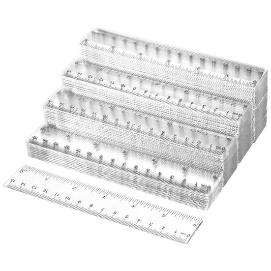 QWORK 6 Inch Rulers Bulk Clear Plastic Flexible Rulers with Inches and Centimeters, 100 Pcs Anti-Break Small Straight Ruler, School Office Supplies