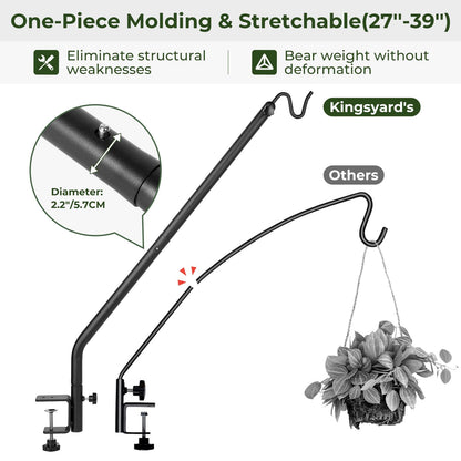 Kingsyard Heavy Duty Deck Hook, 27"-39" Adjustable Metal Deck Railing Hooks for Hanging Bird Feeders, Planters, Suet Baskets, Lanterns, Wind Chimes, Clamp Mounted
