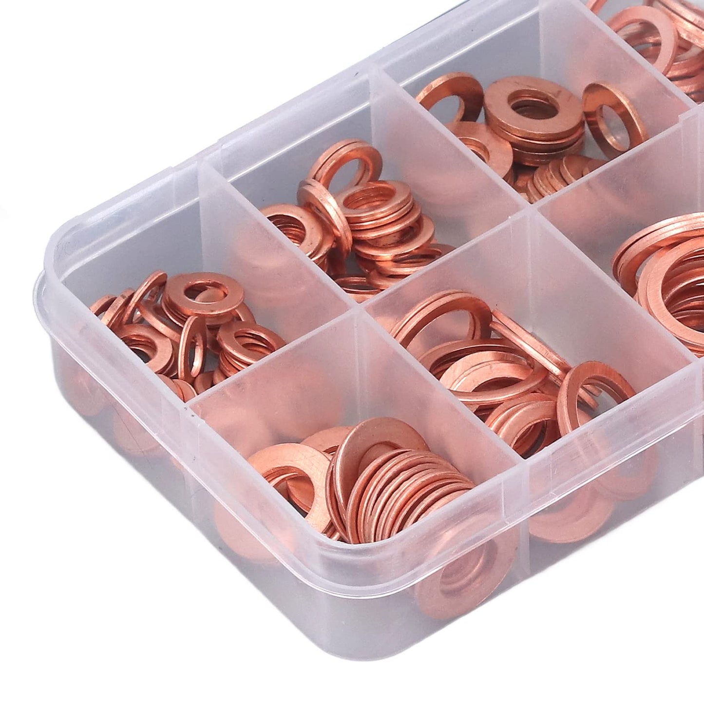 200Pcs Oil Drain Plug Gaskets, 9 Sizes Red Copper Crush Washer Gasket Drain Plug Washer, Automotive Flat Sealing Gasket Rings Spacer Seal Assortment Set, M5 M6 M8 M10 M12 M14