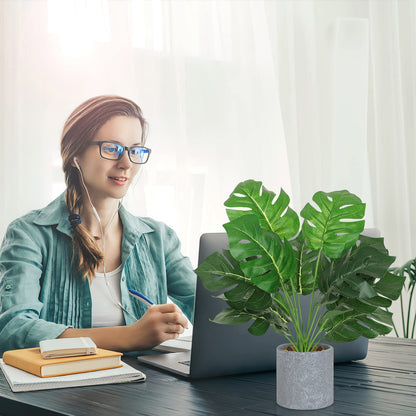 Dremisland 2Pack Artificial Potted Plant 16" Tall Faux Monstera Potted Plants with Gray Pot Fake Greenery Plants Decor for Home Office Table Desk Living Room Shelves Bathroom (Taro and Monstera)