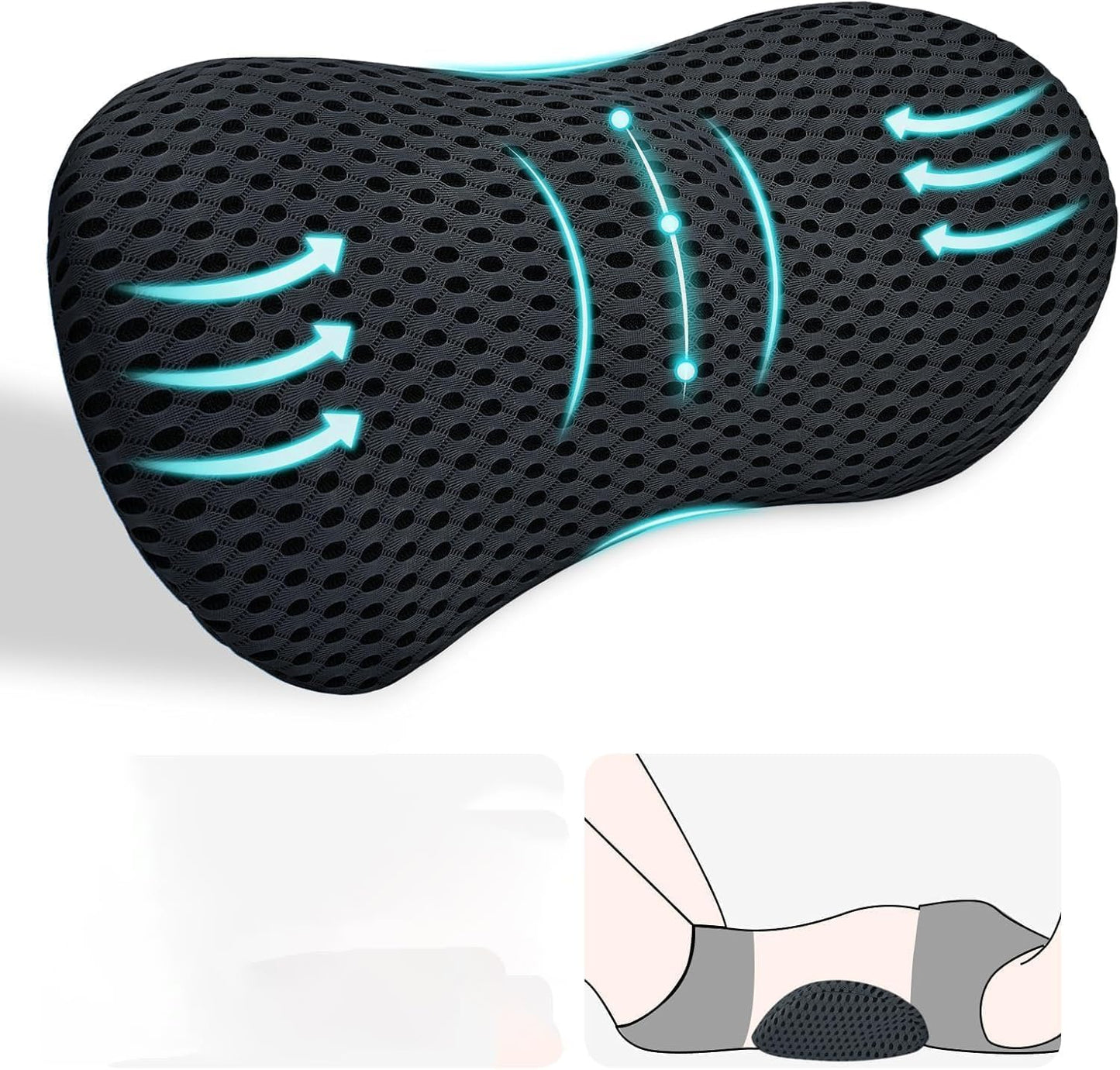 Lumbar Support Pillow,Memory Foam Back Cushion for Lower Back Pain Relief,Ergonomic Lumbar Support Cushion- for Car,Airplane,Office Chair (Black)
