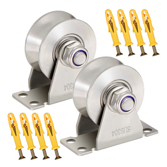 V Type Groove Wheel Pulley Stainless Steel Pulley Block Super Silent Single,Pulley Block for DIY Gym Equipment,Sliding Gate Detachable Duplex Bearing with Mounting Screws and Expansion Pipes