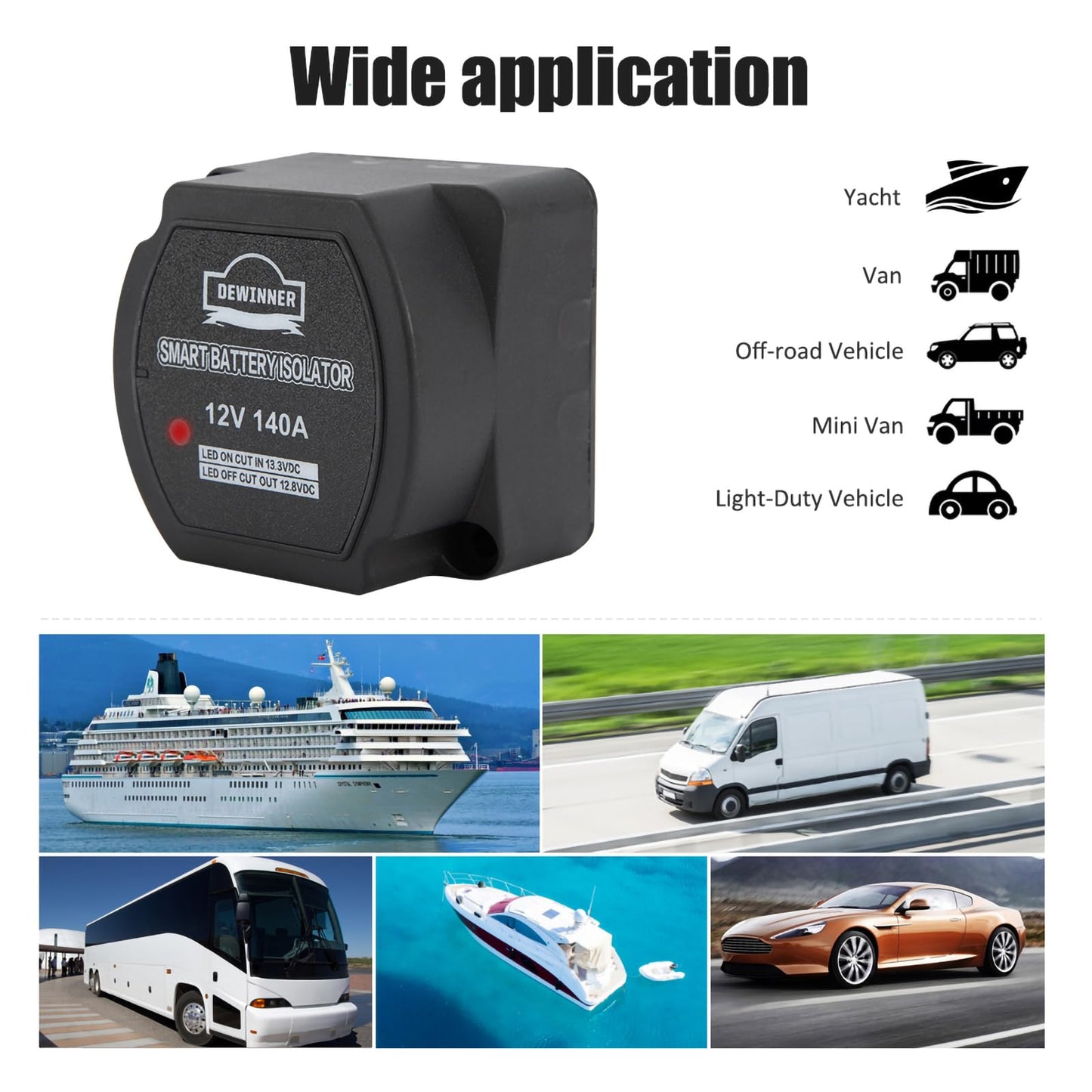 Dual Battery Smart Isolator DEWINNER - VSR - 140 Amp 12 Voltage Sensitive Relay Specially Designed for ATV, UTV, Boats, RV's, Campers 5th Wheels Off Road Vehicles Rhino Polaris Artic Cat ETC