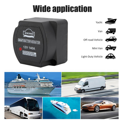 Dual Battery Smart Isolator DEWINNER - VSR - 140 Amp 12 Voltage Sensitive Relay Specially Designed for ATV, UTV, Boats, RV's, Campers 5th Wheels Off Road Vehicles Rhino Polaris Artic Cat ETC