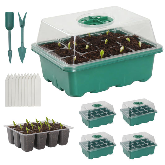 10-Pack Seed Starter Tray (120 Cells) Reusable Plant Starter Kit with Adjustable Humidity Domes, 12-Cell Seedling Trays, Complete Germination Station, Mini-Serre, Plateau de semis for Indoor Gardening