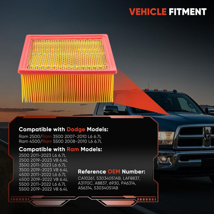 53034051AB Engine Air Filter Fit 2007-2024 Ram 2500/3500/4500/5500 (6.7L Cummins Diesel/6.4L V8) Replaces 68517554AA, CA10261, 46930