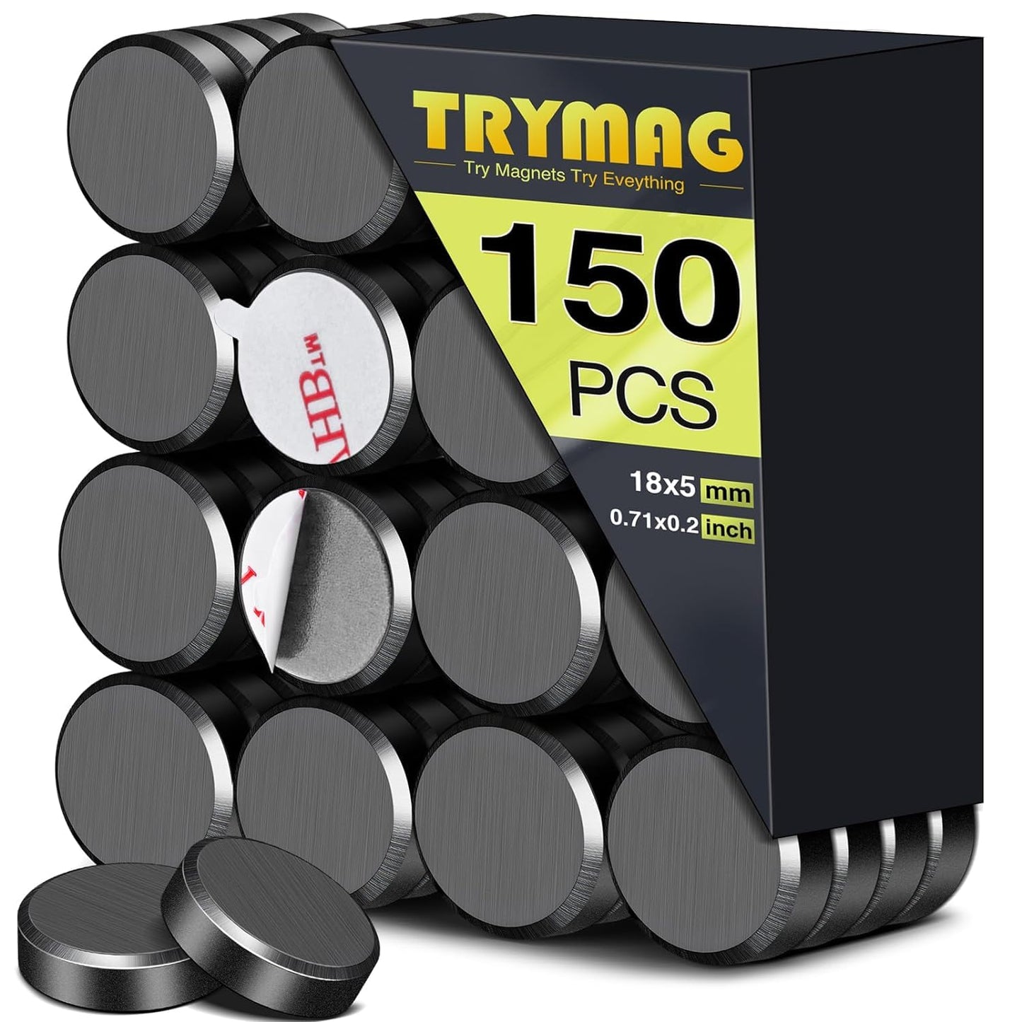 TRYMAG Small Ceramic Magnets for Crafts with Adhesive Backing, 150Pcs Round Disc Magnets Flat Circle Ceramic Magnets, Ferrite Industrial Craft Magnets for Button, Hobbies, School, DIY-0.78"D X 0.19"H