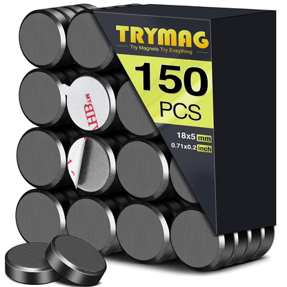 TRYMAG Small Ceramic Magnets for Crafts with Adhesive Backing, 150Pcs Round Disc Magnets Flat Circle Ceramic Magnets, Ferrite Industrial Craft Magnets for Button, Hobbies, School, DIY-0.78"D X 0.19"H