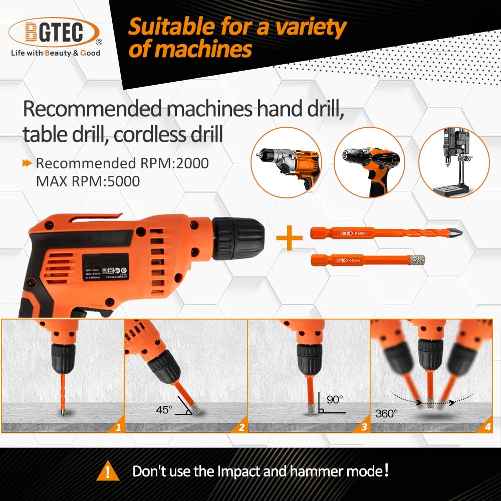 BGTEC High Hardness Skewed Head Eccentric Drill Bits Set-10pcs 5MM*2+6MM*4+8MM*2+10MM+12MM Carbide-Tipped Crooked Drill bit for Wood Plastic Masonry Ceramic Tile Glass Concrete Marble Brick