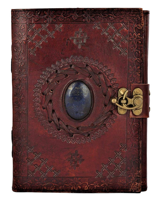 Tuzech Leather Journal Large Writing Notebook - Handmade Leather Bound Vintage Journal For Women and Men with Lock And Semi-Precious Stone Gift For Art Sketchbook, Travel Diary And Notebooks To Write In 7 by 5 Inches (Brown)