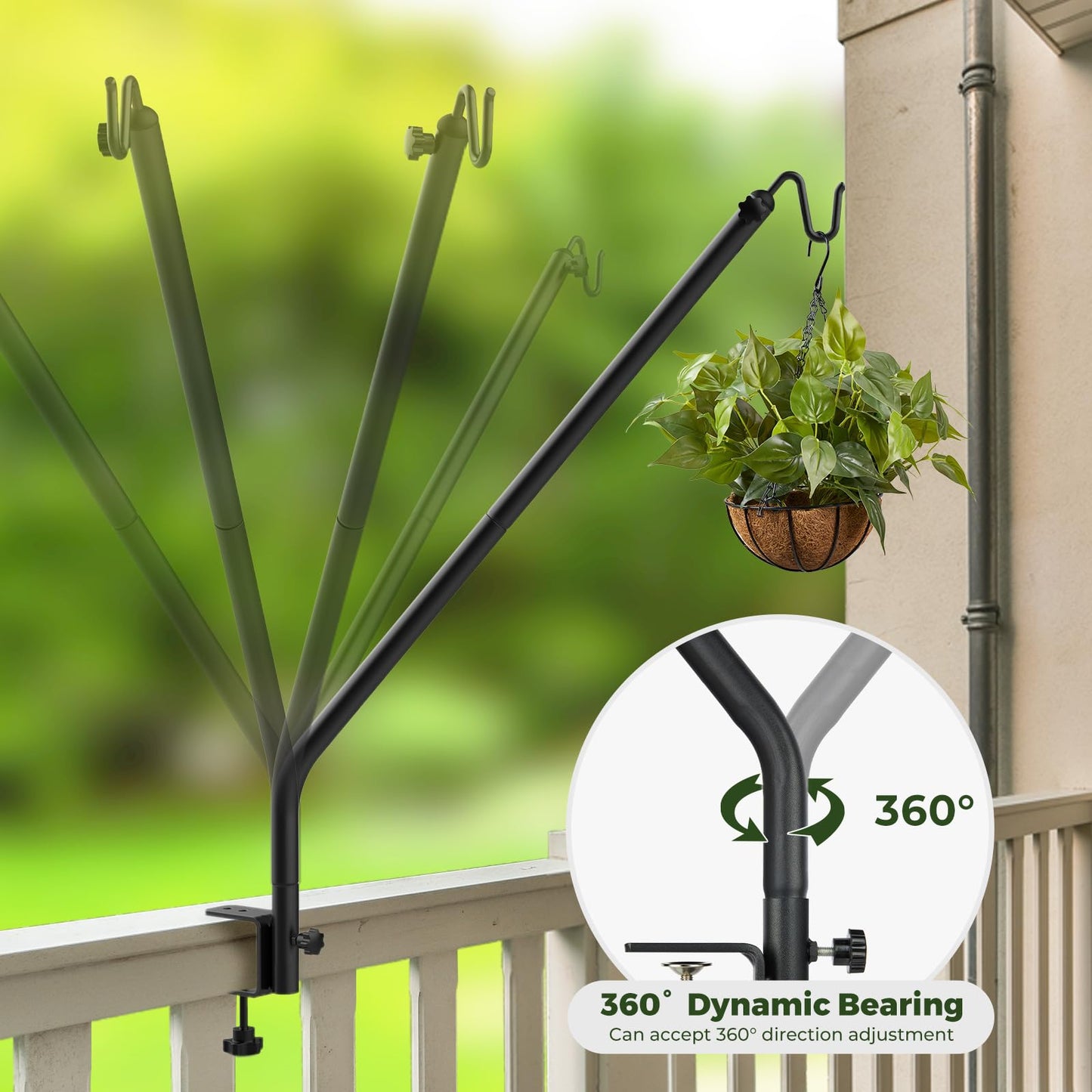 Kingsyard Heavy Duty Deck Hook, 27"-39" Adjustable Metal Deck Railing Hooks for Hanging Bird Feeders, Planters, Suet Baskets, Lanterns, Wind Chimes, Clamp Mounted