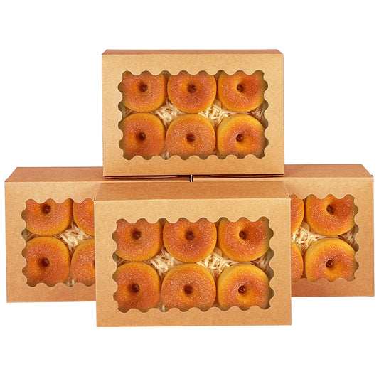 qiqee 9x6x2.5 inch Brown Cookie Box with Window 25Pcs Pastry Macaron Bakery Box For Packaging