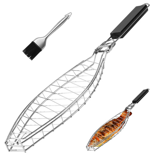 Fish Grill Basket, Stainless Steel Fish Grilling Rack For Oven With Detachable Handle , Large Whole BBQ Fish Grill Basket For Live Fish, NonStick Fish Basket for Grilling Perfect for Salmon, Veggies