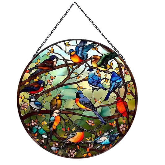 Payutou Hummingbird Pattern Suncatcher Stained Glass,Hanging Stained Glass for Windows,20cm/7.87inch Hand-Painted Sun Catcher Garden Hangings Stained Glass Panel Decor (Model 13)