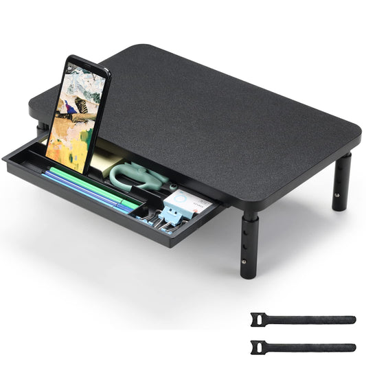 ETHU Monitor Stand for Desk, 3 Height Adjustable Computer Monitor Riser with Storage Drawer for Desk, Wood Computer Monitor Stand for Office and Home, Ergonomic Desk Stand for Computer, Printer, Laptop, PC and iMac (Black)