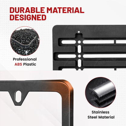 RED WOLF License Plate Bracket Holder with Stainless Steel Plate Frame Kit, Front Bumper Universal Fit Vehicles Truck Mount Holder Adapter Tag Lock Screws Caps Nuts Wrench