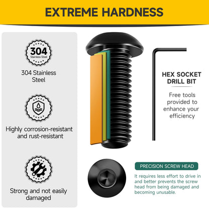Mywish 3/8-16 x 2 20Pcs Button Head Socket Cap Bolts Screws, 304 Stainless Steel 3/8 Bolts, Allen Drive Furniture Screws, Black Oxide & Hex Spanner