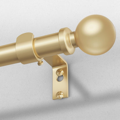 Gold Curtain Rods for Windows 48 to 84 Inch, Adjustable Heavy Duty 1" Diameter Decorative Curtain Rod with Matte Gold Round Finials, Modern Easy Install Extendable Metal Drapery Pole Set