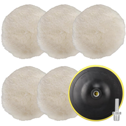 NuoDunco 7 Pieces 7 Inch Wool Polishing Pad Kit - Bonnet, Hook and Loop Buffing Pad, Woolen Waxing Pads for Car Polishing and Drill