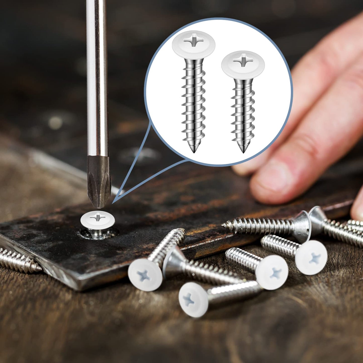 Demissle 120 Pcs #8 White Wood Screws Fast Self Tapping Wall Plate Screws White Pan Thread Truss Head for Wall Plates Wood Work Shutters Book Shelf 1/2", 3/4", 1"