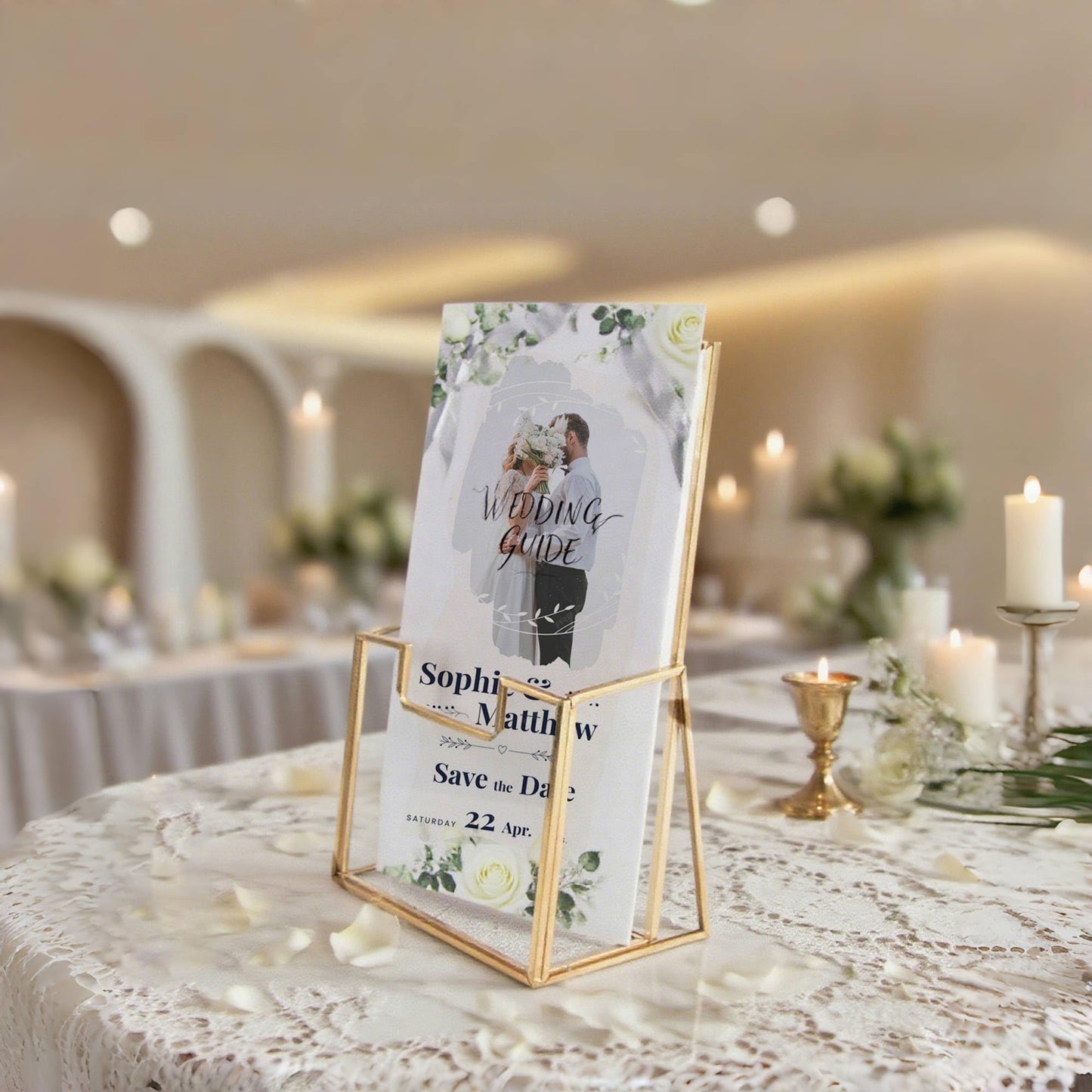 Feyarl Gold Glass Brochure Holders 4x9inch Pamphlets Cards Literature Flyer Trifold Holder Glass Display Stand for Brochures Magazines Literatures Display Countertop