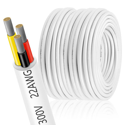 22 Gauge Electrical Wire 3 Conductor, 65.6FT 22AWG Insulated Low Voltage Stranded Tinned Copper Wire, 22/3 White Flexible Extension Cable for LED Lamp Lighting Strips Automotive Etc