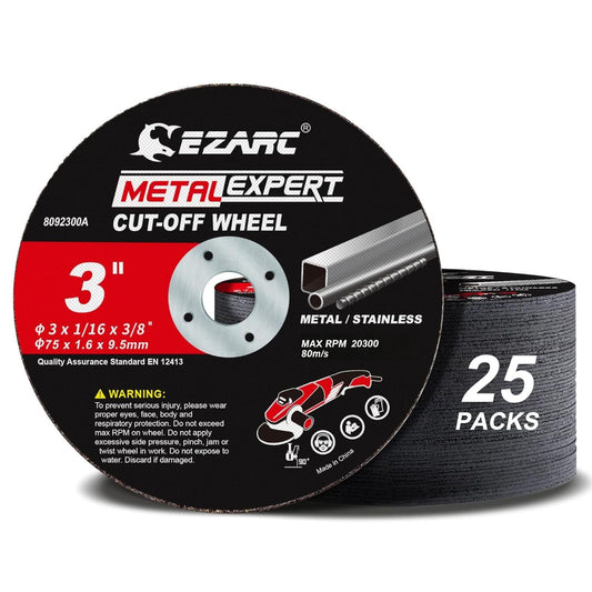 EZARC Cut Off Wheels 25 Pack, 3” x 1/16” x 3/8” Cutting Wheel, Metal & Stainless Steel Cutting Disc for Die Grinder