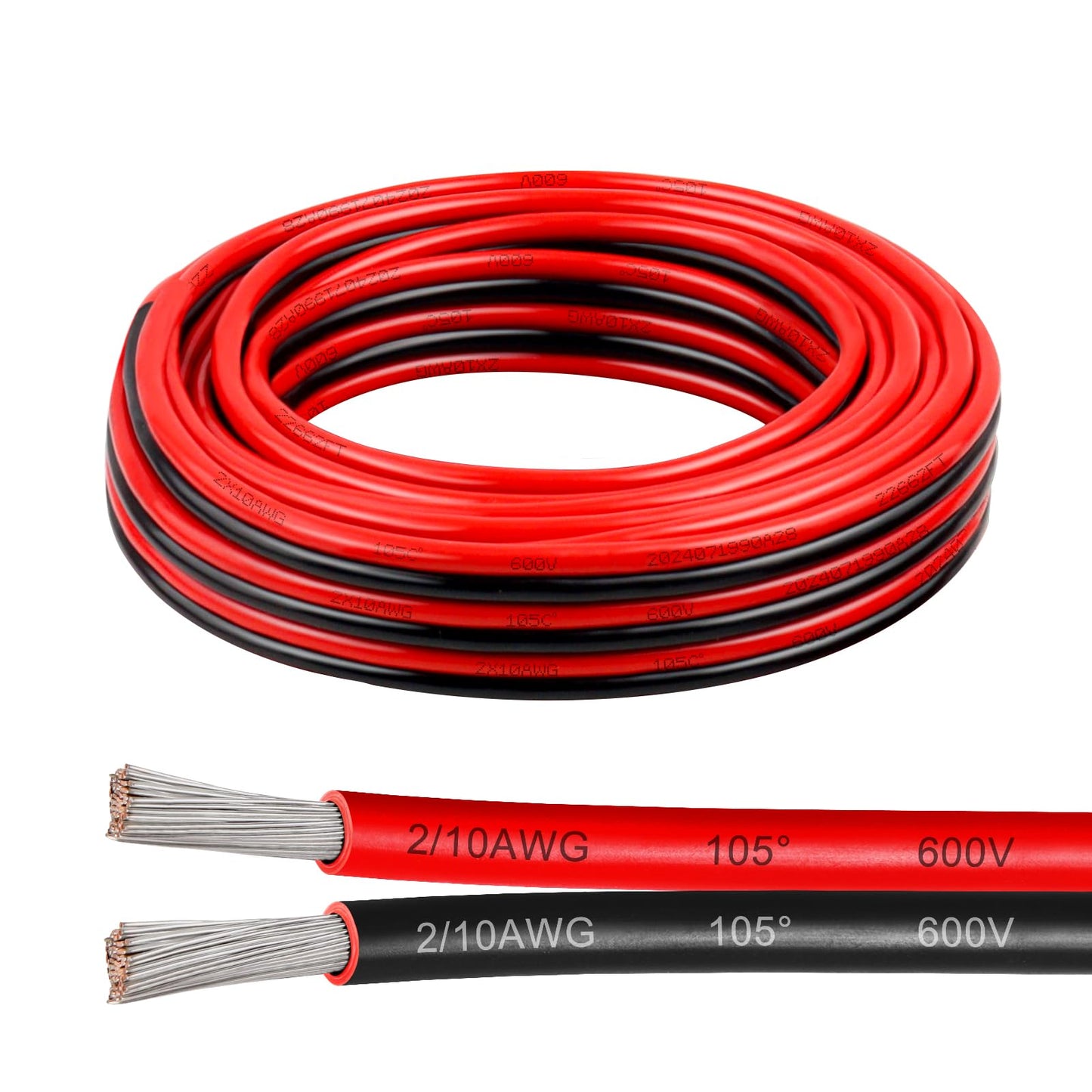 10/2 Tinned Copper Wire 10ft, 600V 10 Gauge 2 Conductor PVC Parallel Wire, Insulated Stranded Low Voltage Wire for Solar Panel, Automotive, Audio Auto, LED Lighting(10 AWG 10FT)