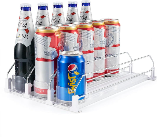 Fridge Drink Organizer, Automatic Pusher, Stainless Steel, 14.96 cm D, Holds 12-15 Cans (M)