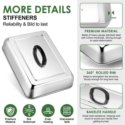 2Pcs 13 x 9.8" Basting Cover for Griddle, Joyfair Rectangular Cheese Melting Dome, Stainless Steel Melt Lid for Outdoor Flat Top Grill, Heat-Resistant Handle & Dishwasher Safe (No Vent)