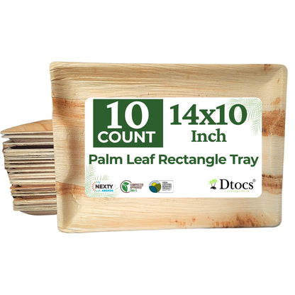 Dtocs Disposable Charcuterie Boards 14x10 Inch (10 Pcs) | Microwavable Disposable Serving Platters, Cheese Board, Party Trays, Serving Boards | Palm Leaf Trays for Catering, Grazing Table Supplies