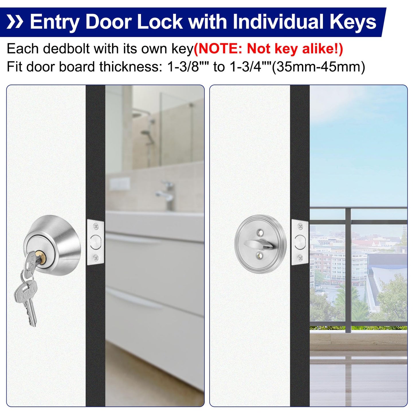 PATIKIL Single Cylinder Deadbolts 2 Pack Exterior Door Locks with Different Keys Security Entry Door Knob with Lock Front Door Locks for Exterior Door, Silver