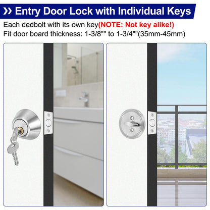 PATIKIL Single Cylinder Deadbolts 2 Pack Exterior Door Locks with Different Keys Security Entry Door Knob with Lock Front Door Locks for Exterior Door, Silver