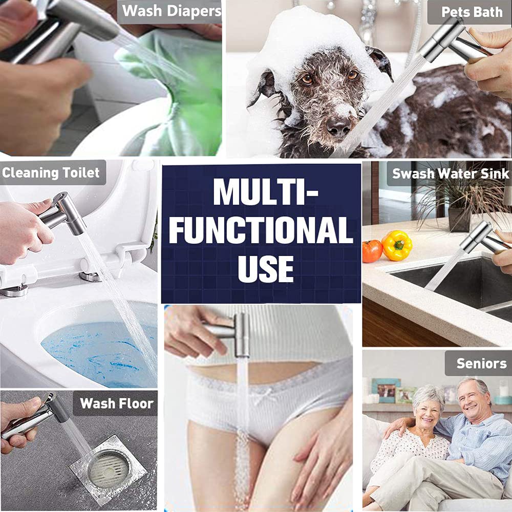 Handheld Bidet Sprayer for Toilet, Stainless Steel Jet Spray for Toilet Seat, Muslim Shower, Adjustable Water Pressure with Bidet Hose, Support Wall or Toilet Mount