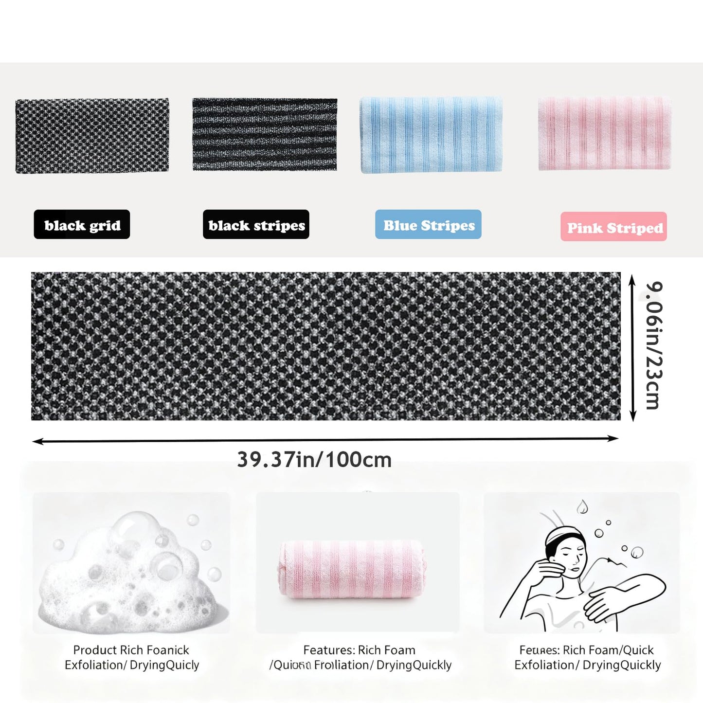 4PCS Blissal Exfoliating Shower Towel,Rip-Resistant Exfoliating Washcloth, African Net Sponge Loofah Body Scrub Exfoliator,Long Washcloth Back Body Scrubber for Men & Women