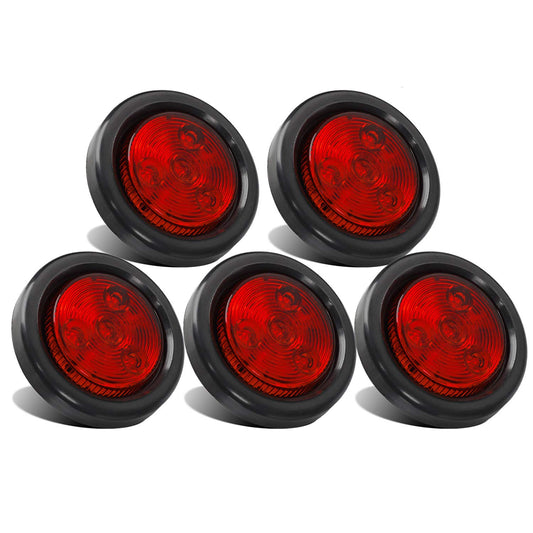 Partsam 5pcs 2" Red Round Sealed Clearance Marker Light 4 LED Mount Grommet/Pigtails Hardwired