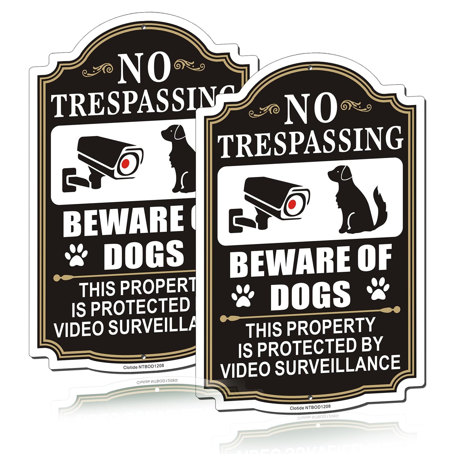 Clotide 2 Pack Beware of Dogs Sign, 12" x 8" Rust Free Aluminum Metal No Trespassing Private Property Sign, UV Protected and Weatherproof, Durable Ink, Easy to Install, Indoor/Outdoors Use (Black)