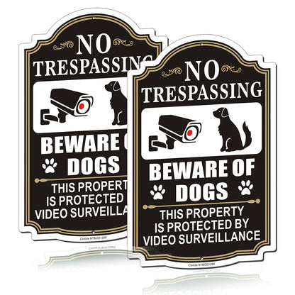 Clotide 2 Pack Beware of Dogs Sign, 12" x 8" Rust Free Aluminum Metal No Trespassing Private Property Sign, UV Protected and Weatherproof, Durable Ink, Easy to Install, Indoor/Outdoors Use (Black)