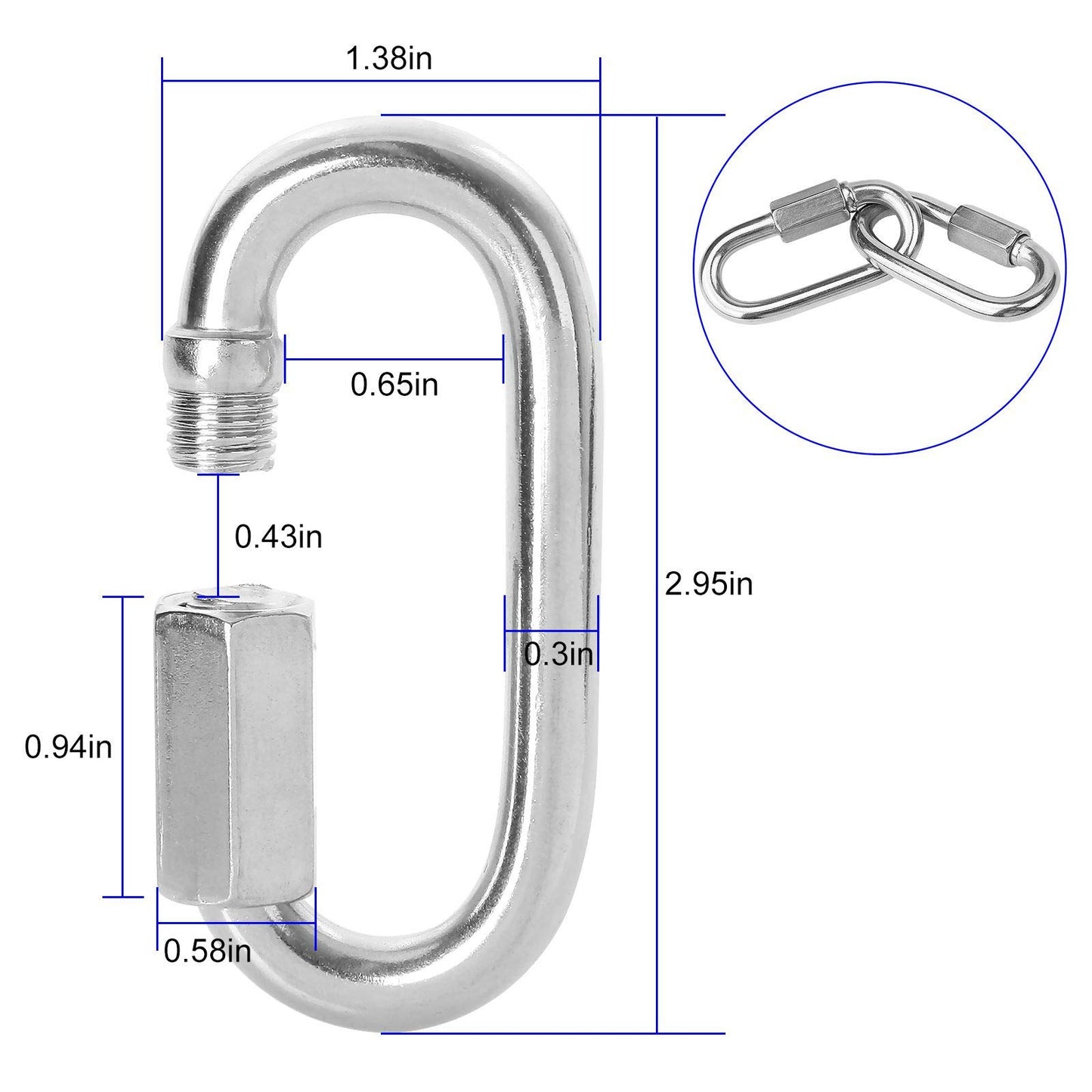 12PCS 5/16Inch Quick Links Stainless Steel Chain Links, M8 Oval Quick Locking Carabiner Clips Heavy Duty Chain Links Chain Connector for Camping, Hiking, Swing, Hammocks, Outdoor & Gym - 1500lbs Load