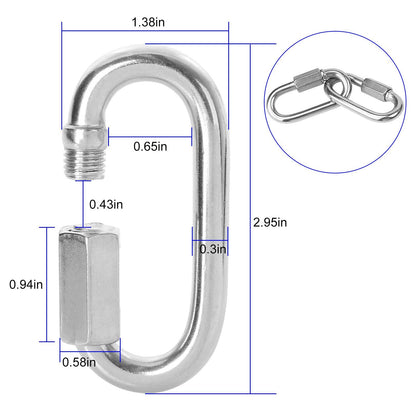 12PCS 5/16Inch Quick Links Stainless Steel Chain Links, M8 Oval Quick Locking Carabiner Clips Heavy Duty Chain Links Chain Connector for Camping, Hiking, Swing, Hammocks, Outdoor & Gym - 1500lbs Load