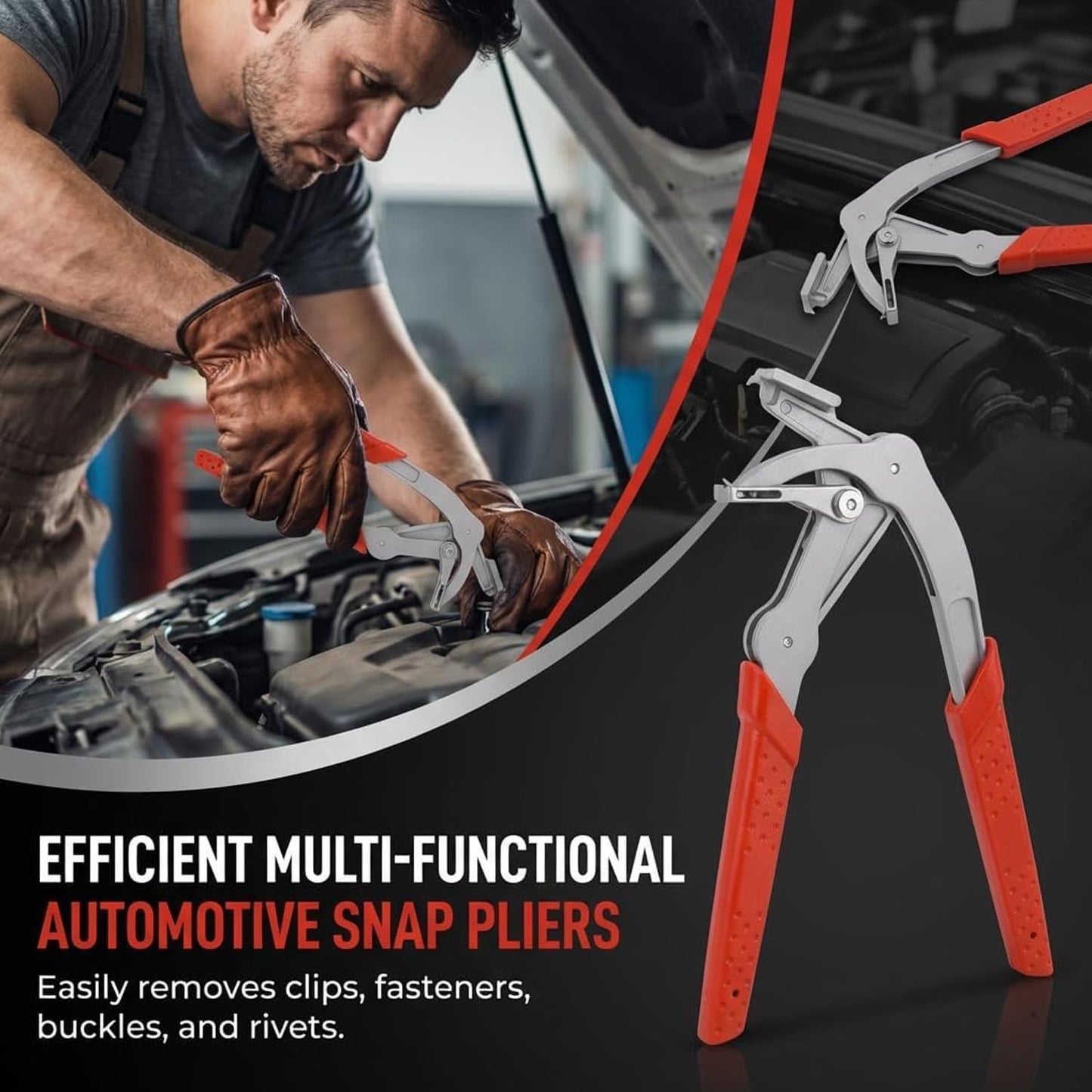 Car Clip Pliers & Trim Removal Tool, Efficient Multi-Functional Auto Snap Pliers, Spring-Loaded Fastener Rivet Remover for Auto Door Panels, Interior & Exterior Trim, Mechanic, Damage-Free Disassembly