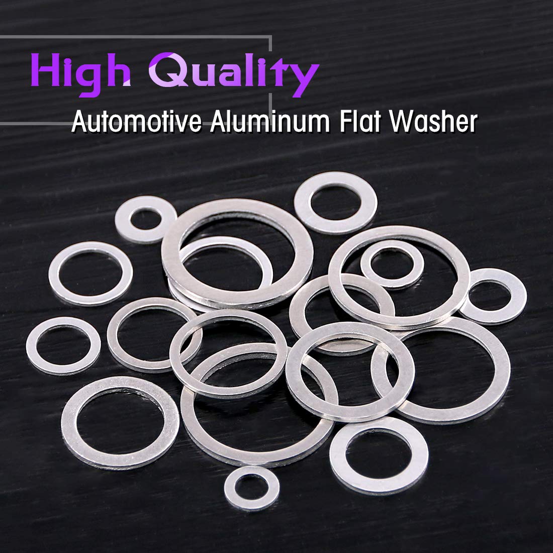 Swpeet 470Pcs Automotive Metric Oil Drain Plug Gasket Aluminum Flat Washer Assortment Kit, Including 18 Different Sizes - M6 M8 M10 M12 M14 M16 M18 M22 M24