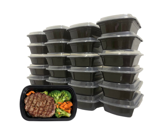 25pack 32oz Plastic meal prep container w/lid, Food prep containers, Take out containers，Food Storage container microwave and freezer safe- Black