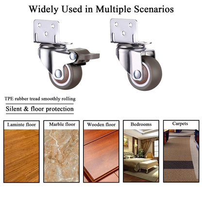 Luxinika L-Shaped Caster Wheels 1.5 Inch, Small Side Mount Casters Set of 4 Heavy Duty 176 Lbs with Brakes, Silent TPE Rubber Swivel Plate Caster Wheels for Furniture, Rolling Cabinets, Tables
