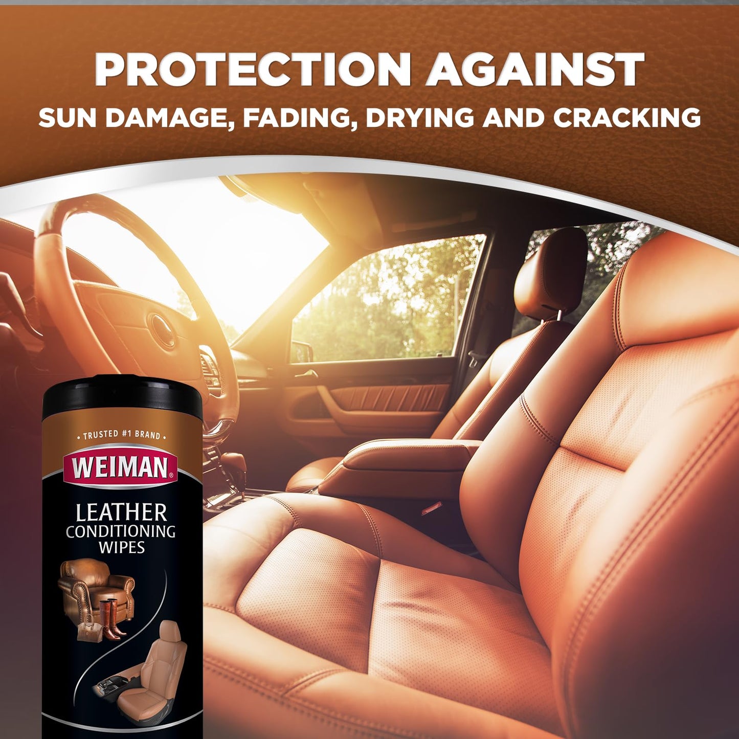 Weiman Leather Wipes - 2 Pack with Microfiber Cloth - Clean Condition UV Protection Help Prevent Cracking or Fading of Leather Couches Car Seats Shoes